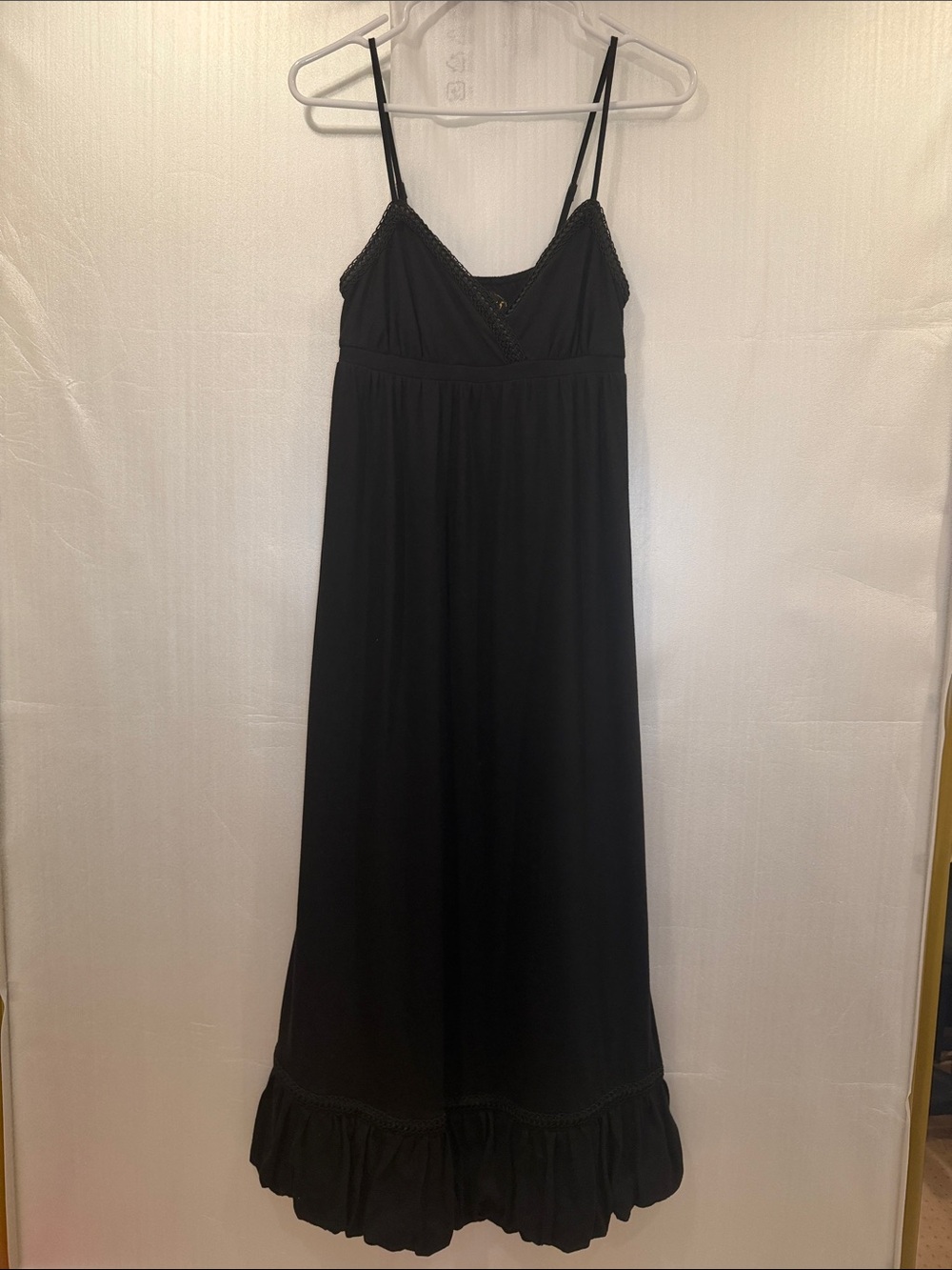 Sweetees Black Maxi Dress with Braided Trim and Ruffle Hem